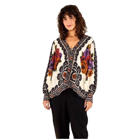 Farm Rio Flower Tapestry Popover Blouse Sz X Small EUC - Picture 5 of 15